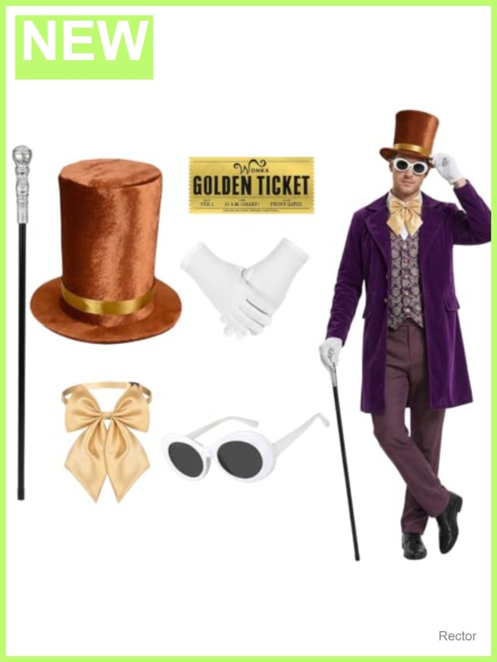 Brown Top Hat Costume Set with Bow Tie Gloves Cane Sunglasses